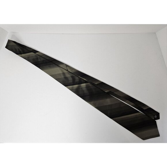 Zylos George Machado 100% Silk Tie Dark Green Tone on Tone & Black Stripe - Picture 6 of 7